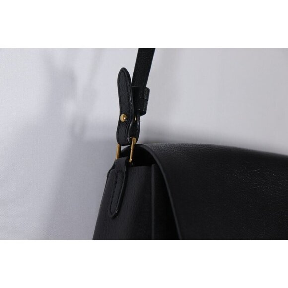 Aritzia Wilfred Women’s One Size Black Crossbody Flap Bag Glossy Leather Purse - Picture 8 of 16